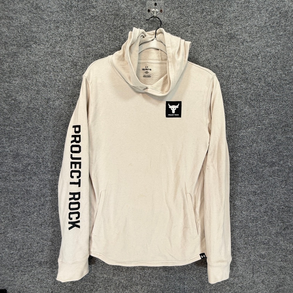 Under Armour Hoodie Youth Boys XL Tan Project Rock Graphic Pullover Sweatshirt